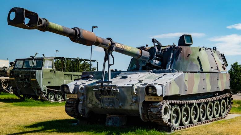 An M109 Self-propelled howitzer artillery piece at Pocatello National Guard Armory