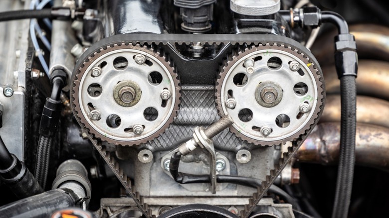 timing belt with two camshafts