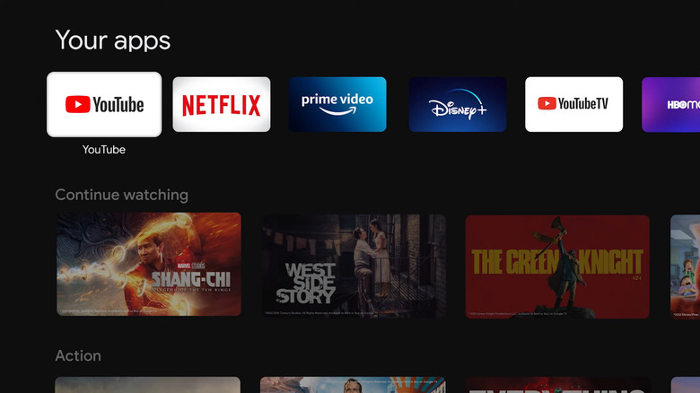 Apps displayed on Google TV