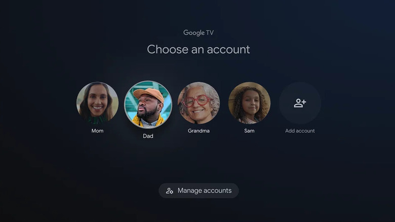 The profile switcher menu on Google TV