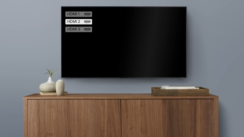 A render of a TV displaying input options