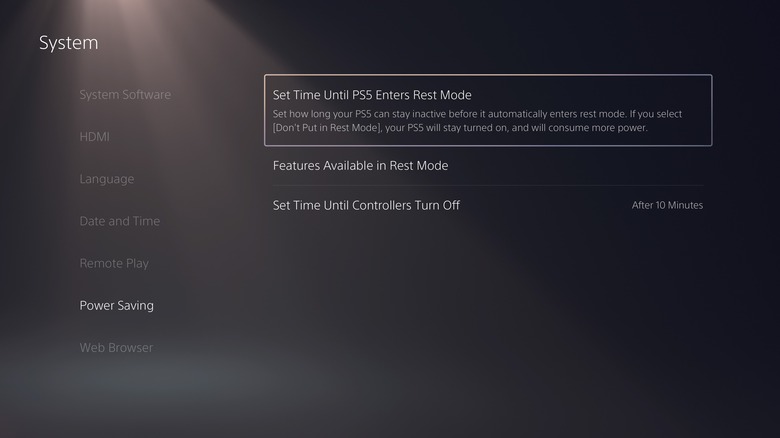 PS5 power saving settings