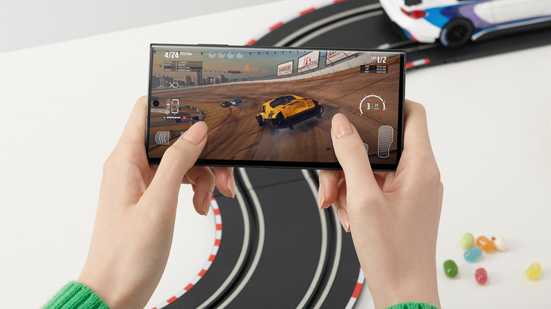 person plays a racing game on the Samsung Galaxy S23 Ultra