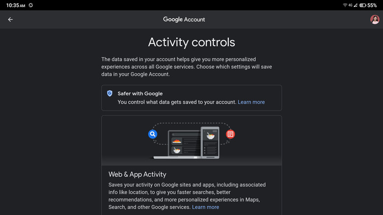 google account activity controls