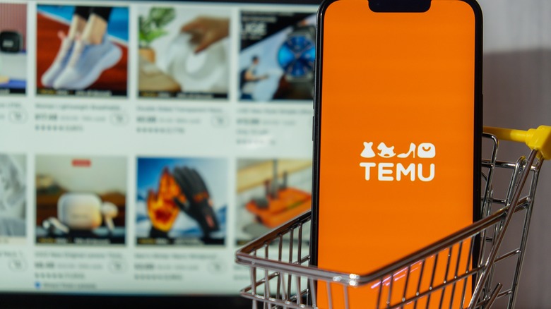 Temu smartphone in shopping basket