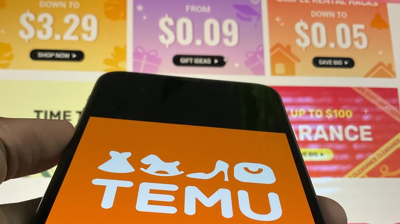 Temu on smartphone with prices