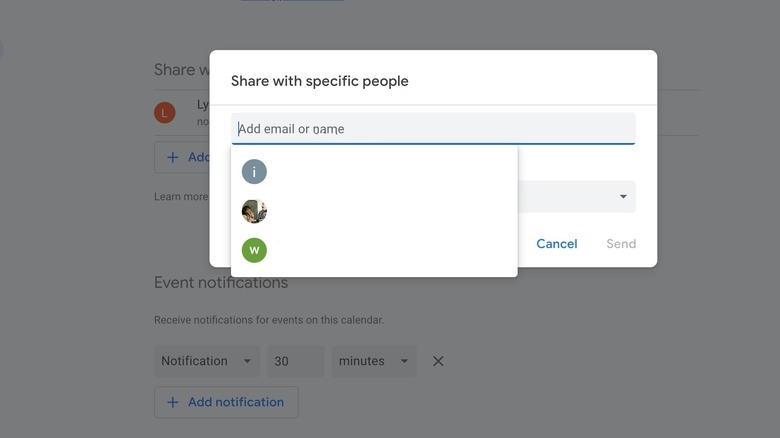 Google calendar sharing options