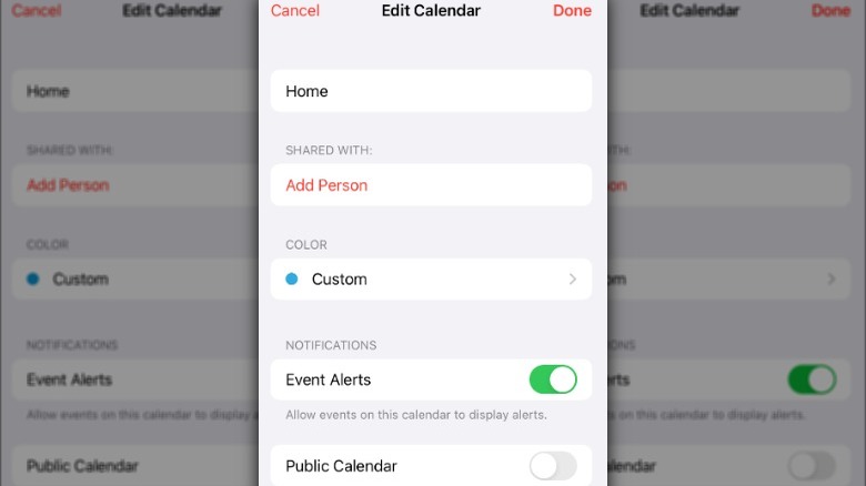 iCloud calendar sharing options