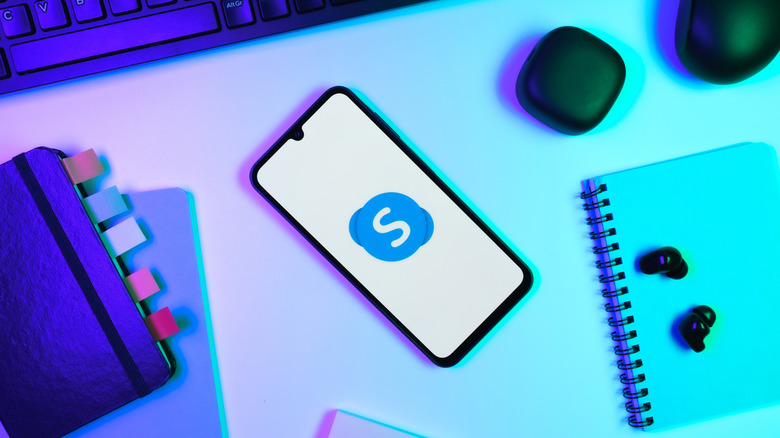 Smartphone showing a Skype logo on the display