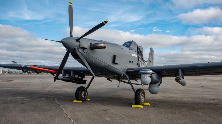 A U.S. Air Force OA-1K Skyraider II is parked on the flightline at Hurlburt Field, Florida, on Jan. 28, 2025.