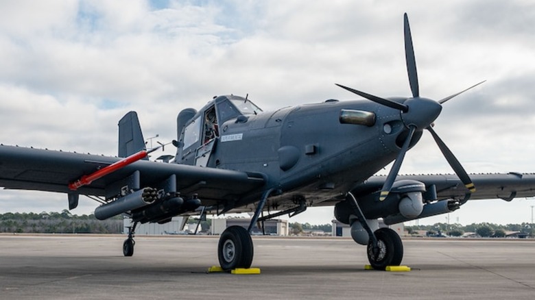 A U.S. Air Force OA-1K Skyraider II is parked on the flightline at Hurlburt Field, Florida, on Jan. 28, 2025.