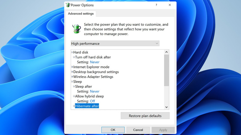 Power Options window in Windows 11