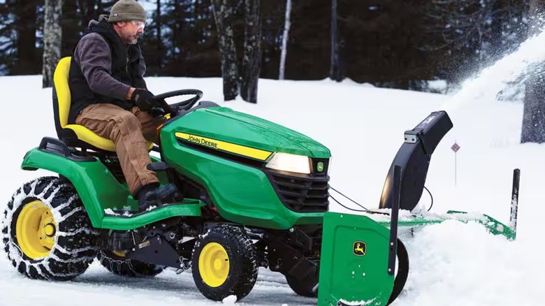 John Deere mower with snow blower