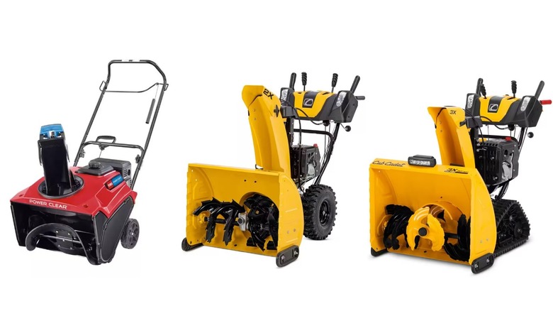 Split Image Of Single, Two, And Three Stage Snow Blowers