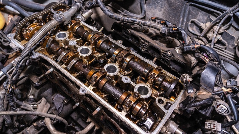 open cylinder head showing camshafts