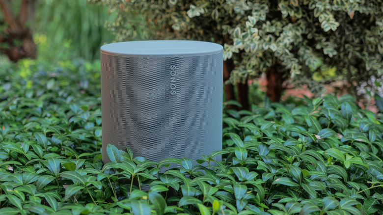 Sonos Move 2 peeking out of foliage