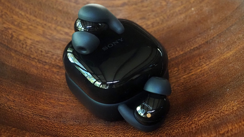 Sony LinkBuds Fit earbuds on case