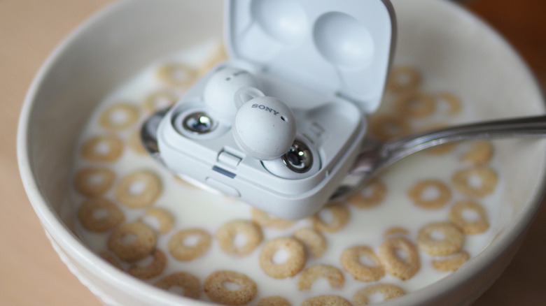 LinkBuds in cereal bowl