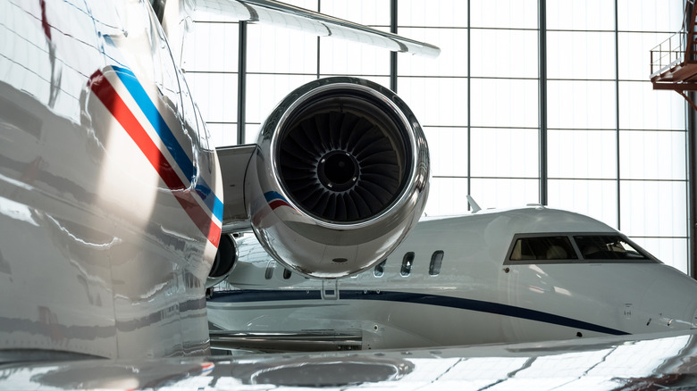 Jet engine in hangar