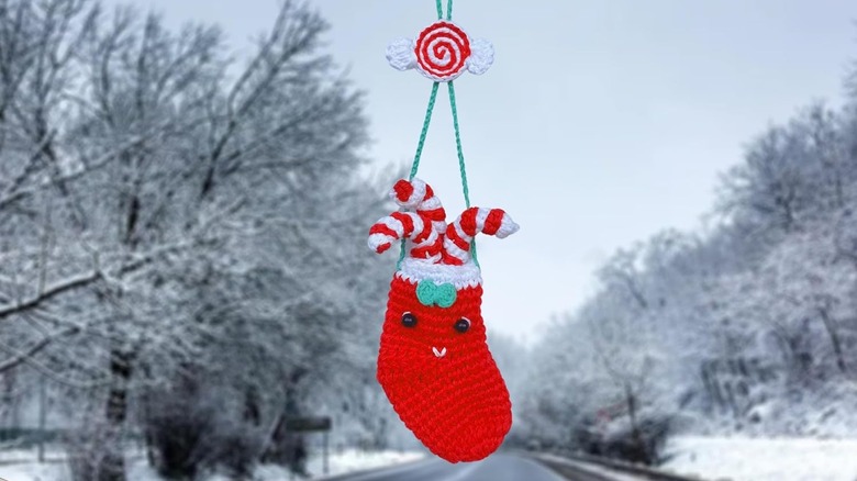 A crocheted Christmas sock