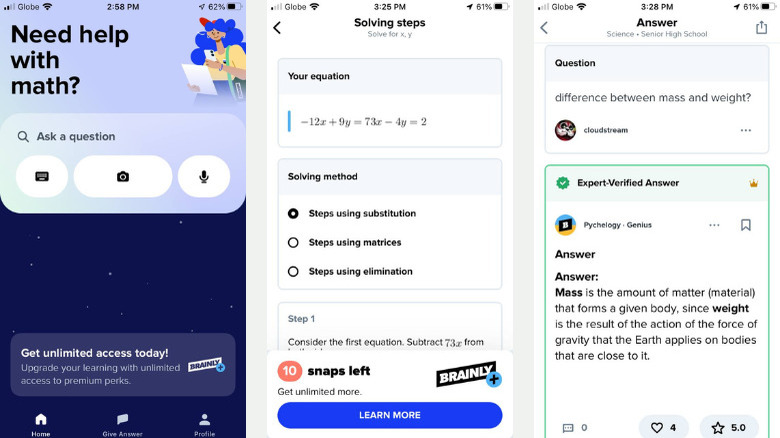 Brainly app screens