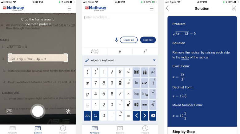 Mathway app screens