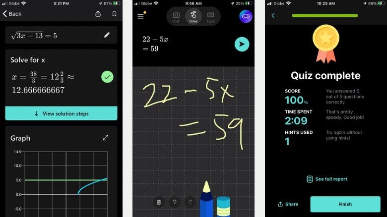 Microsoft Math Solver app screens