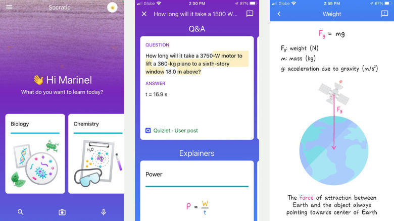 Socratic by Google app screens