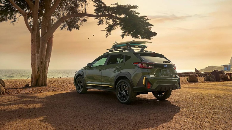 Rear angle view of the Subaru Crosstrek parked on a beach