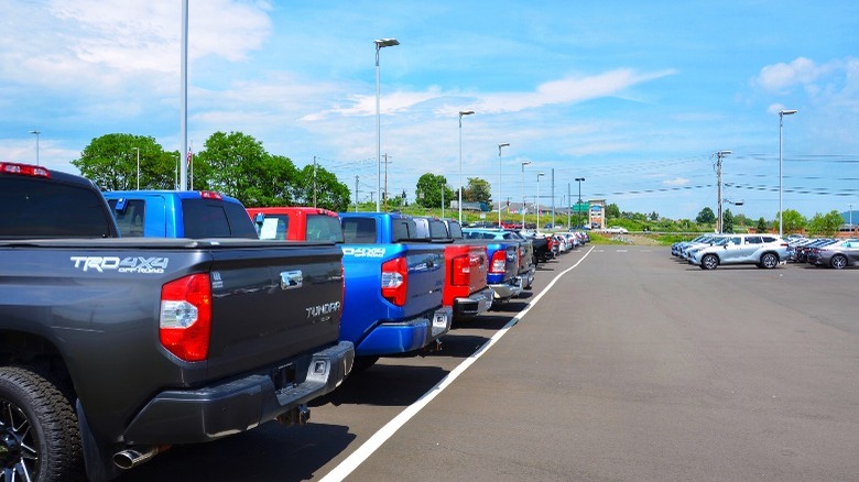 A row of Toyota trucks for sale