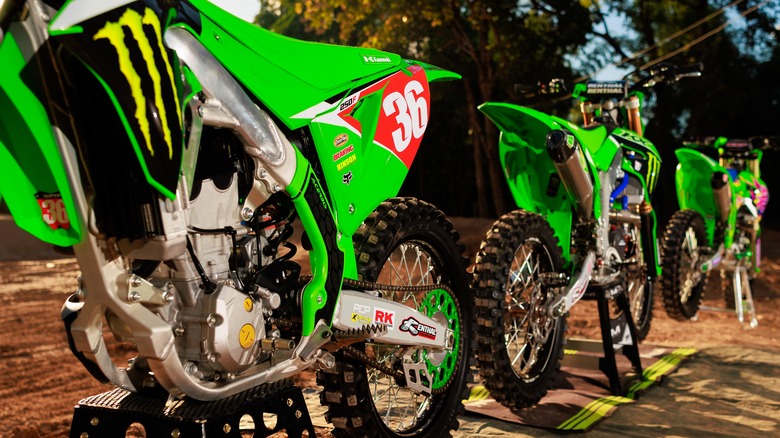 Kawaski motorcycles lined up