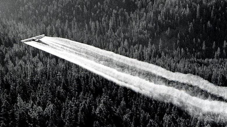 Spraying pesticides from a plane