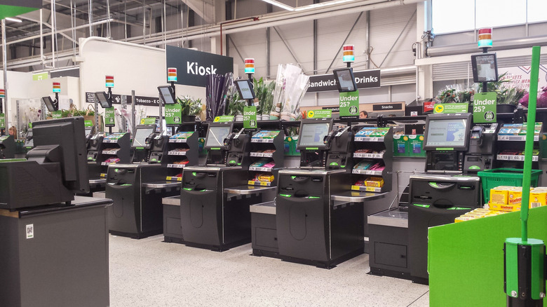 Self-checkout in grocery store