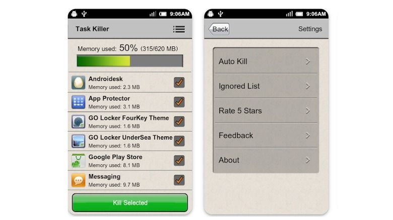 Screenshot of task killer app