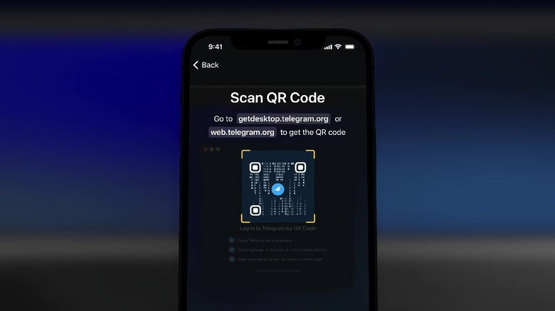 Updated QR Code scan page on Telegram for macOS.