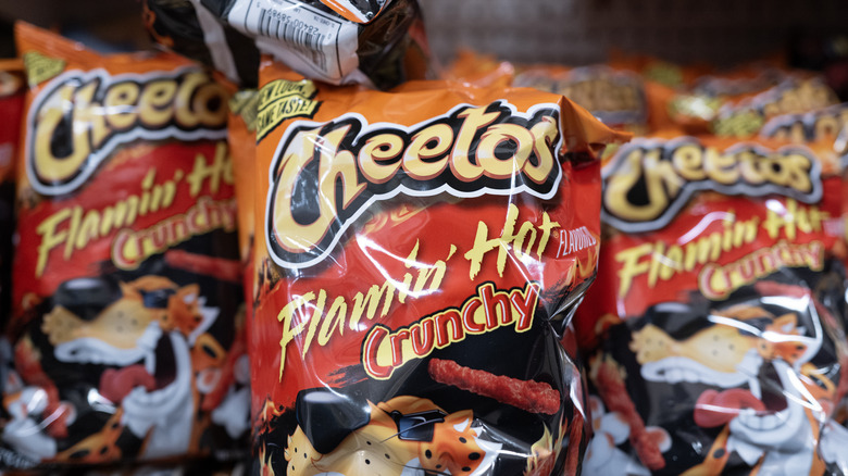 flamin hot crunchy cheetos bags store shelves