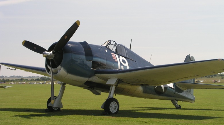 Grumman F6F Hellcat on landing strip