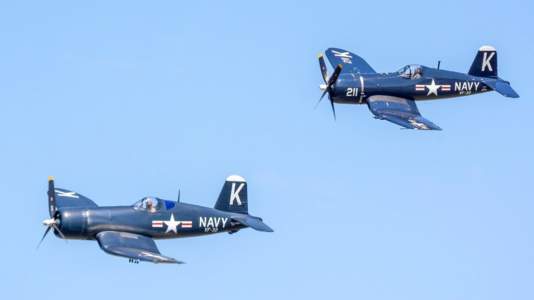 A pair of Vought F4U Corsairs in flight