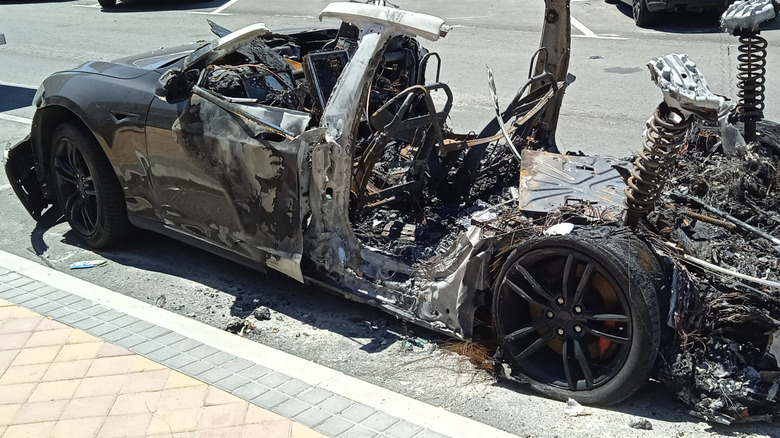 Burnt out Tesla EV