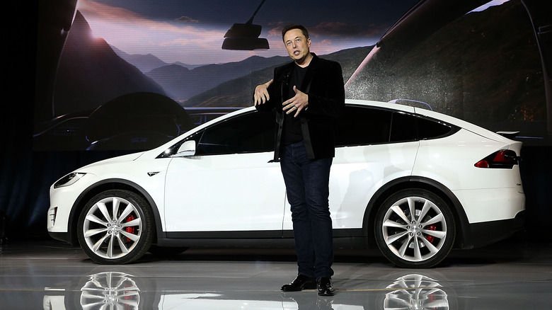  Musk standing in front of a Tesla car.