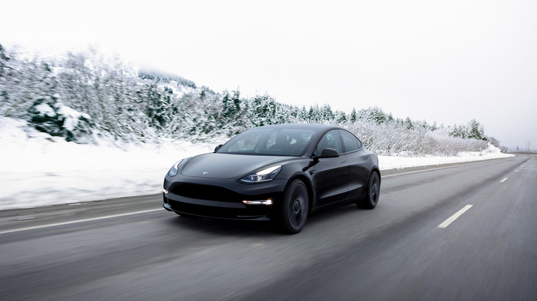 Tesla Model 3 snow driving