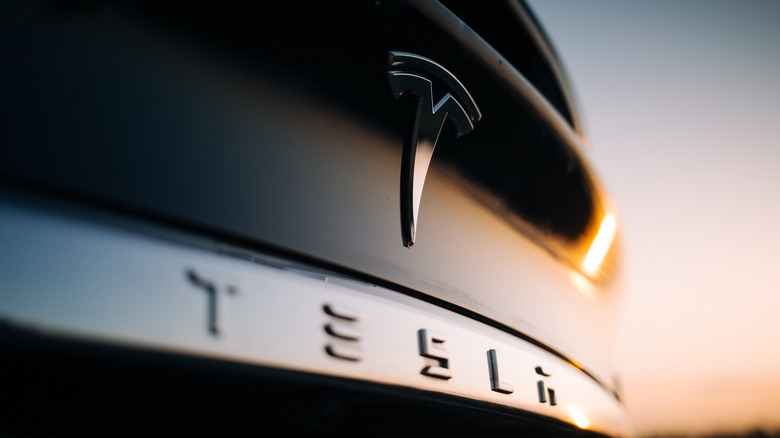 Tesla logo on EV