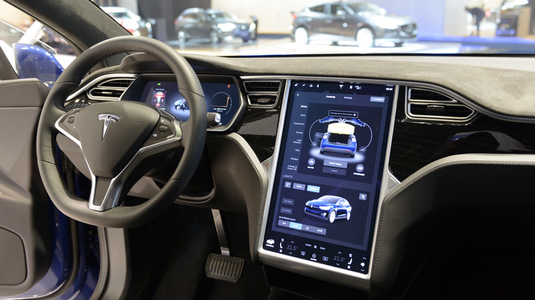 The dashboard of a Tesla car