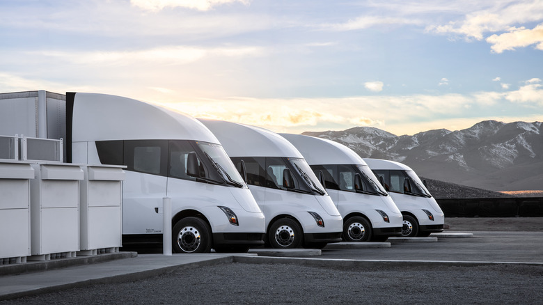 Tesla Semis parked in lot