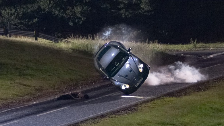 James Bond's Aston Martin DBS beginning its world record series of barrel rolls in Casino Royale