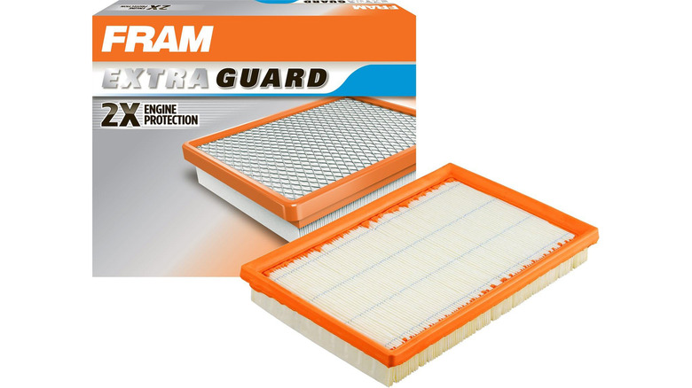 White and orange Fram air filter