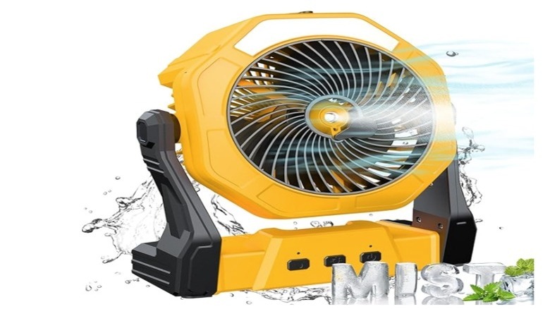 Ausic portable misting fan in yellow 