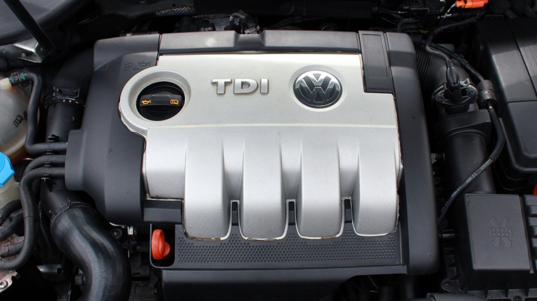 A close-up of the 1.9 TDI engine under the hood