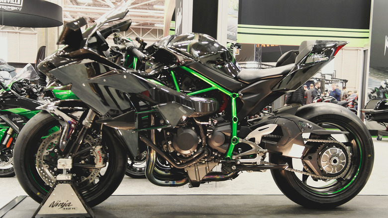 A Kawasaki Ninja H2R at a bike show