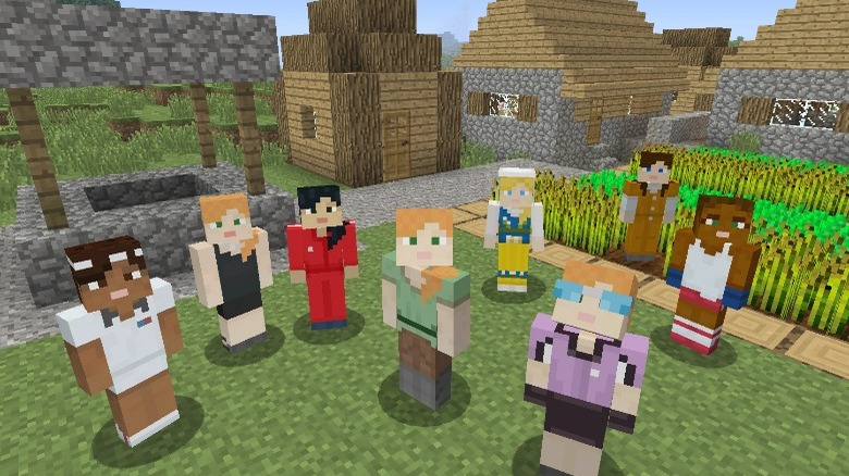 Multiplayer players standing together in Minecraft